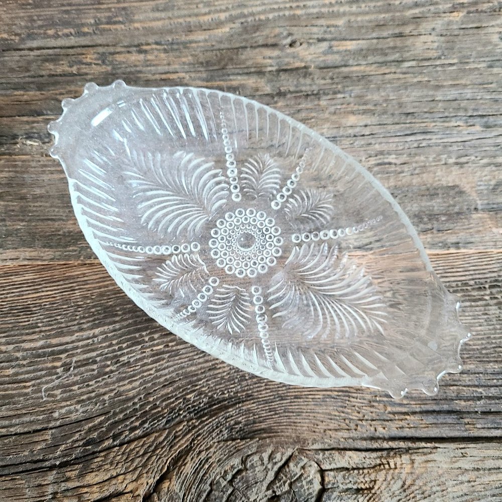Vintage clear glass oval trinket or candy dish.